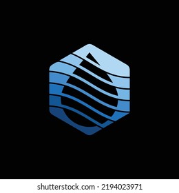 SIMPLE WATER IN HEXAGONAL SHAPE VECTOR LOGO