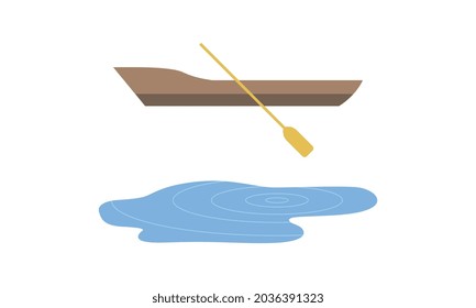 Simple Water Surface and Boat with Paddle as Landscape and Environment Element Vector Set