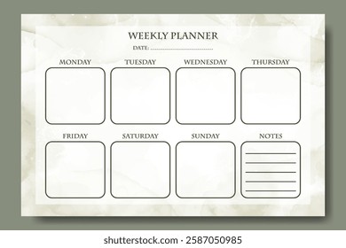 Simple Watercolor Abstract Splash Grunge Weekly Planner Template Printable