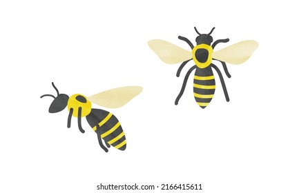 Simple watercolor bee vector illustration isolated on white background. Cute flying bees clipart. Bumblebee hand drawn cartoon style. Garden insect drawing vector illustration