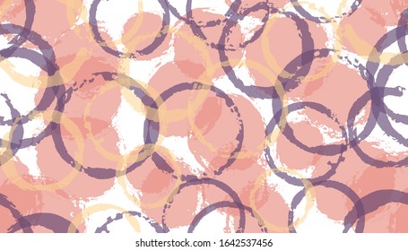 Simple watercolor circles geometry fabric print. Circular stain overlapping elements vector seamless pattern. Paint texture circles geometry fabric seamless.