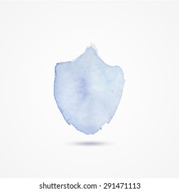 Simple watercolor drop shield background. Vector illustration.
