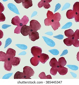 Simple watercolor flowers. Seamless vector pattern.  