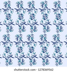 Simple watercolor pattern with floral, botanical, tropical exotic leaves. Jungle print, summer. Hand drawn illustration vector