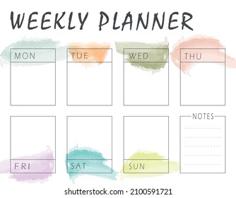 simple watercolor weekly planner with notes