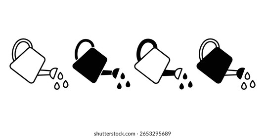 Simple Watering Can Icons Set Minimalist Sprinkling Illustration Black And White Vector Design