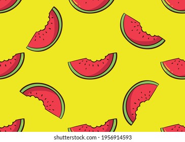 Simple watermelon pattern. Ripe pieces of watermelon . Yellow background. Vector texture. Fashionable bright print for Wallpaper and textiles.