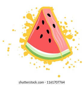 Simple watermelon triangle with yellow splash, vector illustration