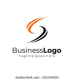 Simple Wave Black Orange Letter S Business Logo Vector Design Template
