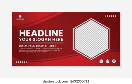 Fondo rojo de la Plantilla del Anuncio del diseño simple de la onda, Plantilla moderna del Vector de la tarjeta de visita