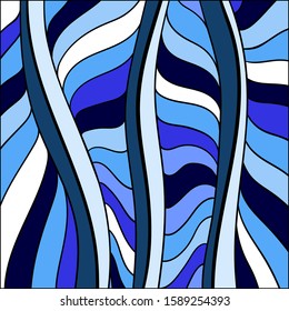 Simple wave doodles with shadows of blue color. Bright abstract background.