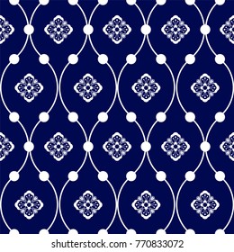 simple wave and flower Porcelain seamless pattern vector