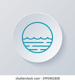 Icono de onda simple, mar o océano, logotipo de negocios abstracto. Cortar círculo con capas grises y azules. Estilo de papel