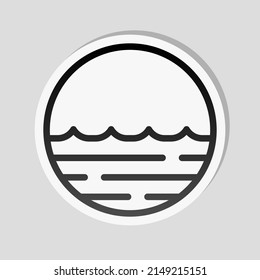 Icono de onda simple, mar o océano, logotipo de negocios abstracto. Etiqueta lineal, borde blanco y sombra simple sobre fondo gris