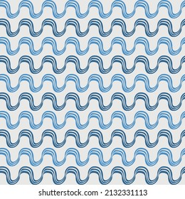 Simple wave line dark and light blue monochrome seamless pattern. Repeating pattern with wavy lines.