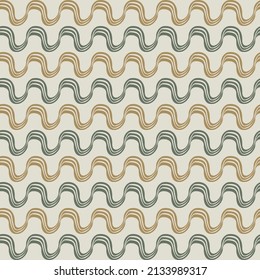 Simple wave line green and yellow monochrome seamless pattern. Repeating pattern with wavy lines.