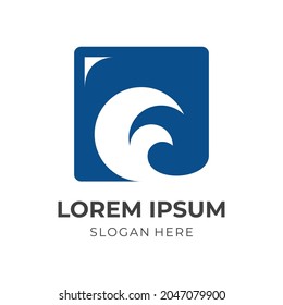 simple wave logo design with flat blue color style
