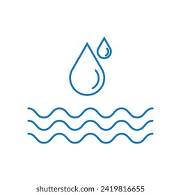  Simple wave sign icon vector with rain drop.