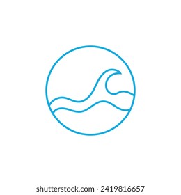  Simple wave sign icon vector in circle.