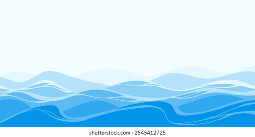 Ondas simples en estilo de dibujos animados. Abstractas diseño de Anuncio con agua. Río azul 