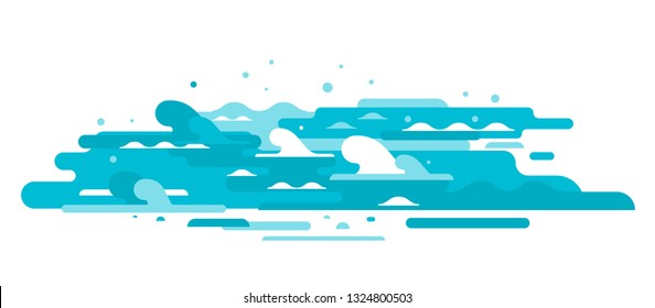 Simple waves of water in flat style isolated