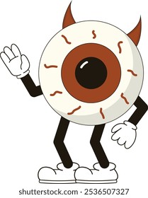 simple waving cute eye halloween mascot illustration with funny pose and expression