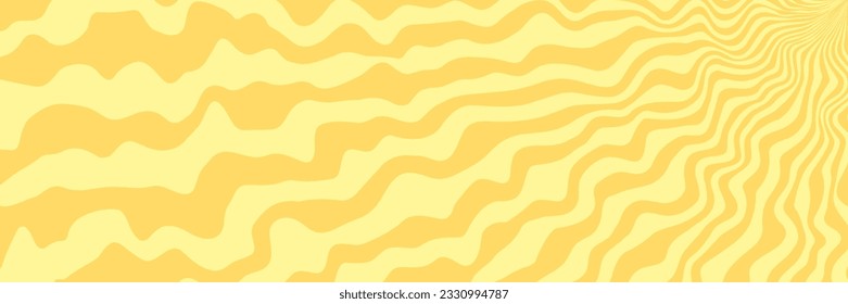 Simple wavy abstract background. Vector illustration of stripes with optical illusion, op art. Long horizontal banner.