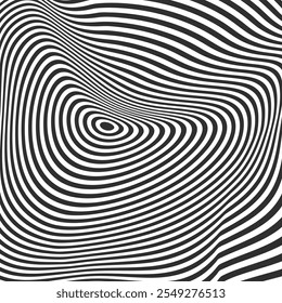 Simple wavy background. Vector abstract illustration with optical illusion, op art. Psychedelic Warped Lines Optical Illusion Texture. Abstract Geometric Background Vector Design. 