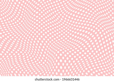 Simple wavy background. Vector illustration of polka dots pattern with optical illusion, op art.