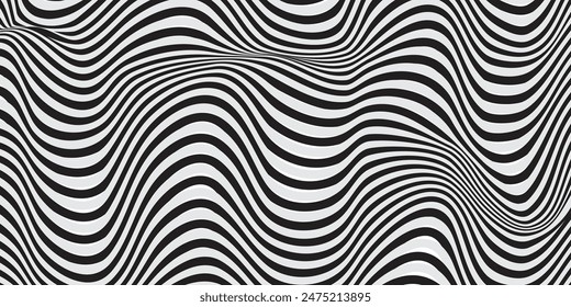 Simple wavy background. Vector illustration of striped pattern with optical illusion, op art