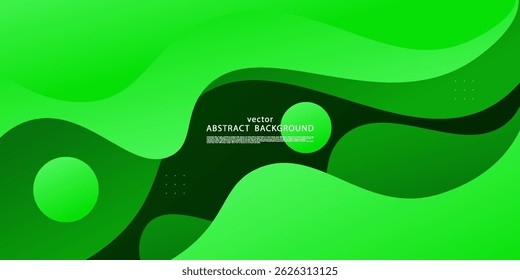 Diseño geométrico ondulado simple del Anuncio del negocio del marco verde brillante. Diseño de Anuncio creativo con forma curva en el fondo para la Plantilla. Simple Anuncio Horizontal. Vector eps10