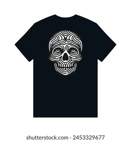 simple wavy distorted line skull black and white tshirt vector illustration template design
