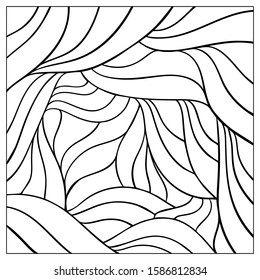Simple wavy doodles in frame. For coloring book pages. Isolated on white background.