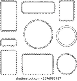  Simple wavy squiggly line retro photo picture frame. Vector illustration