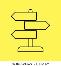 Einfaches Wegweiser-Symbol, Linie-Vektorgrafik isoliert auf gelbem Hintergrund. Trendy und modernes Design