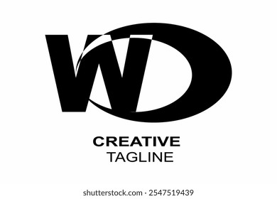 Vector de texto WD simple, diseño de icono o logotipo, concepto negro, fondo blanco.