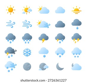 Simple Weather Forecast Pictograms Vector Collection with Soft Shading