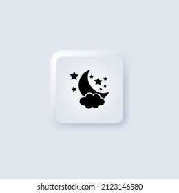 Simple weather icon with half moon or waning crescent with stars in cloudy sky. Symbol of night time in line art style. Linear flat vector illustration isolated on white background eomorphism