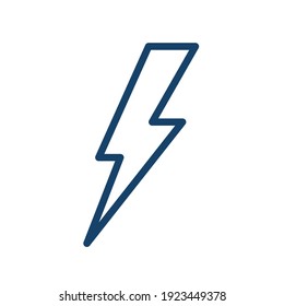 Simple weather icon in line art style of thunderbolt. Flash of lightning in thunder. Abstract symbol of thunderstorm. Linear flat vector illustration isolated on white background