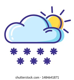 Simple weather icon - outline filled colorful - forecast sing with blue cloud and  snow, sun, cloudy and sunny winter morning or day - vector isolated symbol for web or forecast app, white background