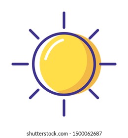 Simple weather icon - outline filled colorful - forecast sing with blue sun  - vector isolated symbol on white background.