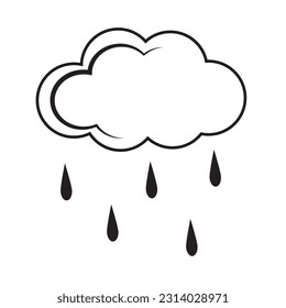 A simple weather icon with raindrops falling from the clouds. The Raincloud logo with raindrops. Contour vector illustration