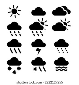 Simple weather icon set black color illustration vector isolated on white background. Weather overcast.