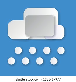 Simple weather icons. winter vector elements with paper cut flat. snow and cloud isolated in blue background. Vector illustration of cloudy and round snowflakes. web and mobile app. Modern 3d paper ar