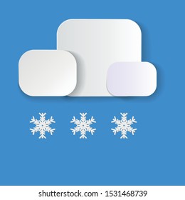 Simple weather icons. winter vector elements with paper cut flat. snow and cloud isolated in blue background. Vector illustration of cloudy and snowflakes. web and mobile app. Modern 3d paper art