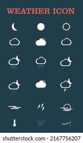 Simple Weather linear icons set. Sunny and cloudy. Warm, cold climate.Weather forecast - thin line icons set. Sun, cloud, moon, wind, thermometer isolated on dark background, vector illustration.