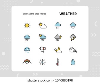 Simple weather related vector thin line icons included.