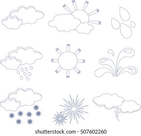 Simple  weather set of blue and white countor vector design elements