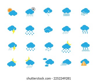 Simple weather web icon design set. Weather, cloud, sunny day, moon, snowflake, wind, sun day. Vector illustration.