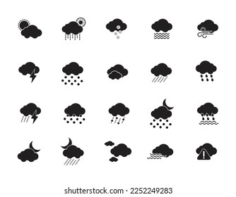 Simple weather web icon design set. Weather, cloud, sunny day, moon, snowflake, wind, sun day. Vector illustration.